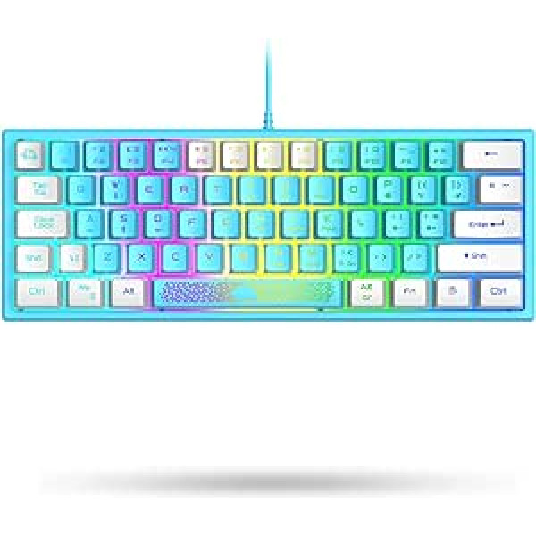 LexonElec K61 60% spēļu krāsaina tastatūra Mini zilā un baltā datora RGB apgaismojums — Lielbritānijas izkārtojums QWERTY estētiskā tastatūra jauka — mehāniska sajūta Ergonomika Kawaii — PS4 klēpjdatoram