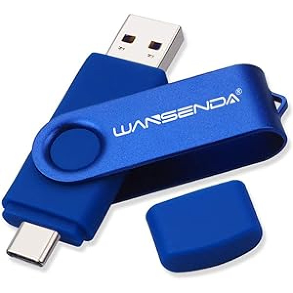 WANSENDA USB C atmiņa 256 GB, USB C tipa atmiņas karte OTG USB 3.0 Dual Flash Drive 2-in-1 Memory Stick planšetdatoram, personālajam datoram, MacBook, C tipa Android mobilajam tālrunim (256G, tumši zils)