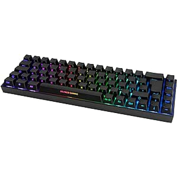 DELTACO GAMING DK440R mehāniskā mini spēļu tastatūra bezvadu (datora spēļu tastatūra, RGB apgaismojums, 65% taustiņu, QWERTZ izkārtojums vācu valodā, apgaismots, priekšpuse marķējums, bezvadu, ergonomiska) Melns