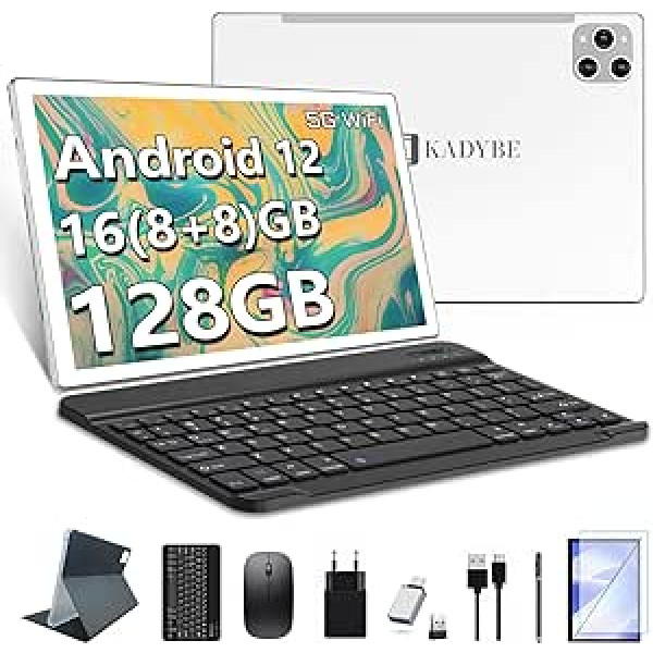 KADBYE 2023 jauns planšetdators 10 collu Android 12 planšetdators ar tastatūru, 16 GB RAM + 128 GB ROM (TF 1 TB), 2,4 GHz + 5 G Wi-Fi, 2,0 GHz/8 kodolu ar peli un pildspalvu, 5 MP/13 MP HD kamera, GPS/GMS /7000mAh,