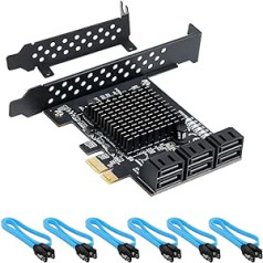 QNINE PCIe SATA karte 6 ports ar 6 SATA kabeļiem, 6 Gbps SATA kontrollera PCI Express karte ar zema profila kronšteinu, sāknēšana kā sistēmas cietais disks, atbalsts 6 SATA 3.0 ierīcēm