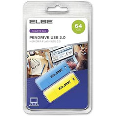 ELBE USB-264 64GB Colour USB 2.0 Flash Drive Memory Stick 2 Pack Compatible with Mac and Windows with Protective Cover