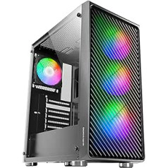 Mars Gaming MC-F Black, ATX Gaming Mid Tower, pilnībā pārklāts stikla logs, metāla sieta priekšpuse, 4 x 120 mm ARGB ventilatori