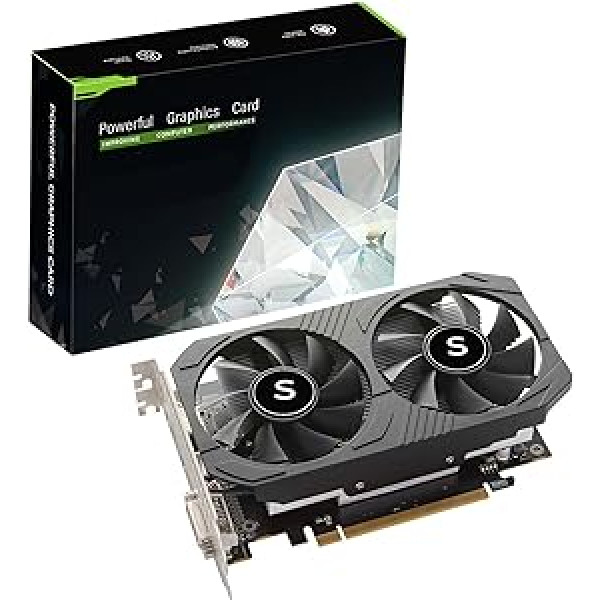 SAPLOS GTX 1050 Ti grafikas karte, 4GB, 128 bitu, GDDR5, DisplayPort HDMI DVI, datora GPU, videokartes datorspēļu spēlēšanai, divi ventilatori, PCI Express x16 3.0, DirectX 12, atbalsts 8K displejiem