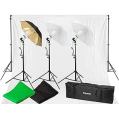 Bresser Photo Studio BR-2120 Daylight and Background Kit 1600W with Background System, Lamps, Tripods and Umbrellas