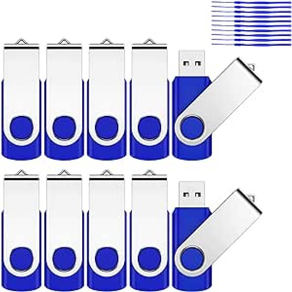 USB zibatmiņas zibatmiņa 32 GB, 10 gab. pakotne, JEVDES USB atmiņas kartes, 10 gab. komplekts, Memory Stick, 32 GB USB 2.0 zibatmiņas disks, USB atmiņas zibatmiņa, Pendrive datu krātuve ar auklu (10 gabali, zils)