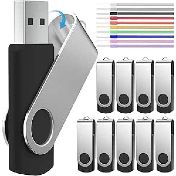 USB Stick, 8GB 10 Stück 2.0 Memory Sticks - Einklappbar Speicherstick 8 GB Flash Drive - FEBNISCTE Schwarz Pendrive Datenablage USB Flash Laufwerke