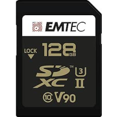 Emtec SpeedIN Pro+ SD atmiņas karte 128 GB, SDXC UHS-II U3 V90, Full HD, 3D, 4K, 8K UHD, lasīšanas ātrums līdz 300 MB/s un rakstīšanas ātrums līdz 270 MB/s