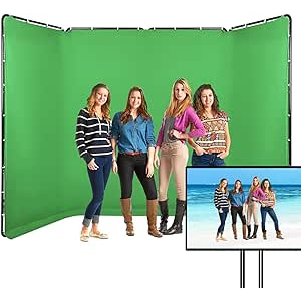 GSKAIWEN 2.4m x 4m Portable Large Chroma Key Green Screen Background with Stand Photography Background Support System for Photo Studio Video Recording, Live Streaming, Parties, Keys, Stage