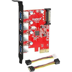 Inateck Superspeed 4 portu PCI-E–USB 3.0 paplašināšanas karte — interfeisa USB 3.0 4 portu Express kartes galddators ar 15 pin SATA strāvas savienotāju, [iekļauts ar 4 pin līdz 2 x 15 pin kabeli + 15 pin līdz 2 x 15 pin SATA 