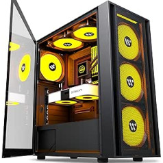 AMANSON PC Case - Pre-Installed 6 PWM Fans, ATX Mid Tower Gaming Case, Mesh Computer Case with Opening Tempered Glass Side Panel, H05, Black