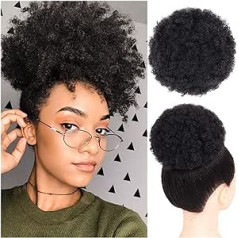 Pīti mati Afro Kinky Cirtaini Zirgaste Šignons Puff Savelkamās aukliņas Zirgaste Dabīgs Melns Brazīlijas Remy Cilvēka Matu Saspraude Cirtaini Chignon Bun Matu Gabals Pagarinājumi Matu Aksesuāri Sievietēm