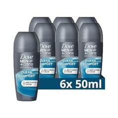 Dove Men+Care uzlabots pretsviedru dezodorants, roll-on Clean Comfort aizsargā pret ķermeņa smaku un sviedriem 72 stundas 50 ml 6 gab.