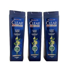 Clear 3 x 250 ml Clear Men Shampoo 24 Hour Fresh with Lemon & Mint Extracts, Economy Pack, for Normal Hair