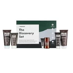 ‎Mancave ManCave Discovery Gift Set of 6 Natural Care Essentials for Men, Shower Gel, Body Scrub, Deodorant, Eye Gel, Moisturizer, Face Wash, Sulfate Free, Vegan Friendly, Made