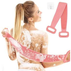 Digcreat Silicone Body Brush, Soft Back Scrubber Shower Belt, Bath Shower Brush with Massage Particles, Exfoliating Brush for Men and Women, Removes Dirt, Double Sided, Easy to Clean, Foams Good (Pink)