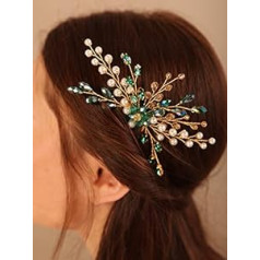 Beryuan Green Crystal Pearls Rhinestone Pērles Matu ķemme Zelta Kāzu Matu Ķemme Rhinestone Pērles Kāzu Headpeice Zelta Kāzu Matu Aksesuāri Līgavām Līgavas māsa