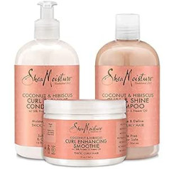 Shea Moisture Coconut & Hibiscus Curl TRIO: включает шампунь для локонов и блеска, кондиционер для локонов и блеска, смузи для улучшения локонов от Shea Moisture.