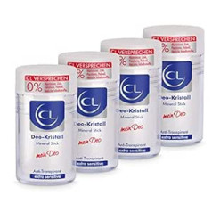 CL Crystal Antiperspirant Pret Spēcīgu svīšanu - Iepakojumā 4 60 g Mineral Stick jutīgai ādai —Dezodoranta nūja, kas pietiek vairākus mēnešus — pretsviedru līdzeklis vīriešiem un sievietēm — vīriešu dezodorants