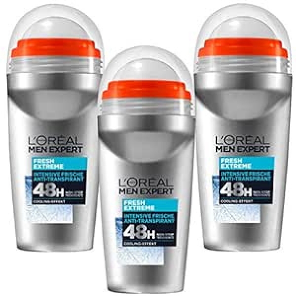 L'oréal Paris 50 ml Loreal Men Expert Dezodorants Roller 48h Pretsviedru līdzeklis Non Stop Fresh Extreme 3 x 50 ml (3 iepakojumā)