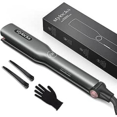 Stylocks Straightener Wide Plates, Extra Large Hair Straightener with 4.4 cm Styling Plates, 3D Floating Nano Titanium, Temperature Adjustable 130°C - 230°C, Auto Off, Grey