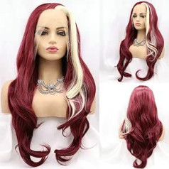 Serenewig 61 cm dabīgi gari viļņi mati bordo izceltas sintētiskas mežģīņu priekšējās parūkas sievietēm tumši sarkanas Cosplay izcēluma blondas sānu daļas bez līmes Drag Queen parūkas