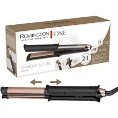 Remington ONE taisnotājs un lokšķēres [2-in-1 multistyler] taisnošanas/kērlinga režīms ar pārslēdzamu apsildāmu ārējo virsmu, 150-230°C, digitālais displejs, matu taisnotājs S6077