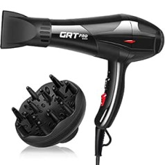 Grt Pro Профессиональный фен Ion Hair Dryer 3500 W, Blue Light Ion Care Gentle Styling, 2 скорости, 3 режима нагрева, 2 концентратора и диффузор для парикмахерских, путеш