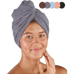 Pamuq ® Hair Turban ātri žūstošs 100% kokvilnas komplekts ar 2 ar 2 pogām, ieskaitot 4 x matu saites | Dryban matu žāvēšanas dvielis, turbāna dvielis, matu dvielis, ātri žūstošs matu dvieļu apvalks