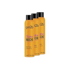 Got2B Schwarzkopf Dry Shampoo Dry Wash Extra Texture (3 x 200 ml), Sausais šampūns ar tūlītēju svaiguma efektu un papildu tekstūru, Sausais šampūns bez atlikumiem, ar līdz pat 48 stundām aromātu