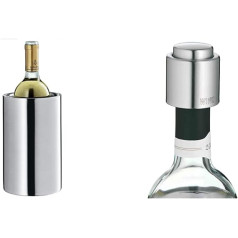 WMF Clever&More Champagne Wine Cooler Stainless Steel 19.5 cm, Double-Walled Bottle Cooler Keeps Cooler Longer & Clever&More Wine Stopper with Inscription, Wine Bottle Stopper Diameter 2.4 cm