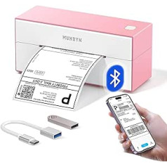 MUNBYN Bluetooth etiķešu printeris 4 x 6 termiskais printeris DHL UPS piegādes etiķetes Printeris termoprintera etiķešu ierīce iepakojumu piegādei, saderīga ar Ebay Amazon Etsy Wish Pink
