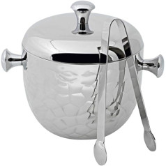 EDZARD Rico Ice Bucket with Lid and Ice Tongs, Polished Stainless Steel, Hammered, Height 18 cm, 1.5 Litres