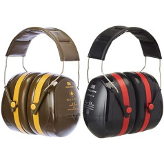 3M Peltor Bull's Eye III Ear Muffs, SNR 31 dB, Green & 3M Peltor Optime III Ear Muffs, Black/Red, Adjustable Earmuffs with Double Shell Technology, SNR 35