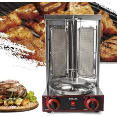 Czyurachel 2burner Gas Vertical Shawarma Broiler Machine, 3 kW Vertical Multi Grill Perfect Gyro Grill Machine Gyros Grill with Rotisserie and 6 Meat Skewers for Gyros, Kebabs & More