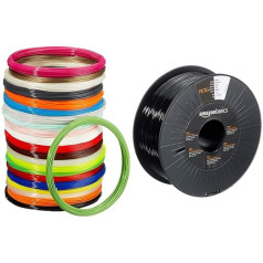 Amazon Basics PLA 3D printera kvēldiegs 1,75 mm 22 kg 1,25 kg un 3D printera kvēldiegs PETG plastmasas 1,75 mm melna 1 kg spole