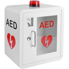 AED Cabinet, Wall Mounted AED Defibrillator Storage Cabinet with Alarm Emergency Flash Light, Rounded Corner Design, Fits All Heart Sciences, AED Defibrillator for Home
