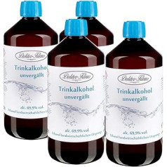 4 x 700 ml Primasprit/Trinkalkohol/Weingeist/Ethanol 69.9% Vol. Alc. in brauner PET Flasche mit OV von Doktor Klaus