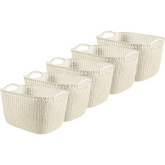 Curver Knit x5 Lieli taisnstūra glabāšanas grozi, 19 L, Oasis White