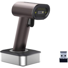 Alacrity 2D QR 1D Bluetooth Barcode Scanner with Charging Station, Bluetooth/2.4 GHz Wireless/USB 3-in-1 Cable, Time Display/Hands-Free/Screen Scanning Supported, for PC, Laptop, Tablet, Smartphone,