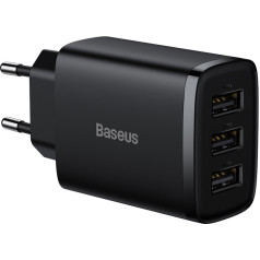 Kompakts 3x USB 17W sienas lādētājs, melns