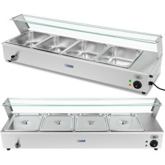 Bain-marie elektriskais sildītājs ar krānu un vāku 1800 W 4x GN 1/2 dziļums. 100 mm 24 l