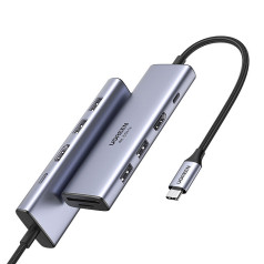 6in1 daudzfunkcionāls USB-C centrmezgls — 2x USB HDMI 4K SD un TF karšu lasītājs USB-C PD 100 W pelēks