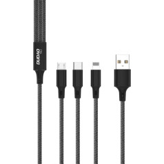 Dudao 3in1 Kabelis universāls uzlādes kabelis USB-C microUSB Lightning 1,2 m melns