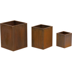 3 kvadrātveida puķu podu komplekts 20x20 cm 27x27 cm 32x32 cm - Corten tērauds