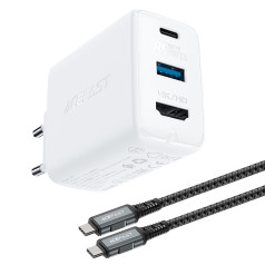 Acefast 2in1 Sienas lādētājs ar USB-C kabeli + USB-C - HDMI 4K adapteris balts