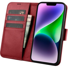 Icarer 2in1 ādas atlokamais vāciņš iPhone 14 Anti-RFID Wallet Case Sarkans