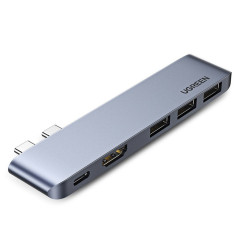 Daudzfunkcionāls HUB ports priekš MacBook Pro / Air 2x USB-C uz USB-C HDMI 3x USB 3.0 — pelēks