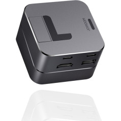 Daudzfunkcionāls HUB statīvs priekš MacBook Pro USB-C USB 3.0 RJ45 HDMI Thunderbolt pelēks