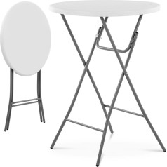 Apaļš ēdināšanas bāra galds, saliekams, balts, līdz 100 kg, diametrs. 80cm x 110cm